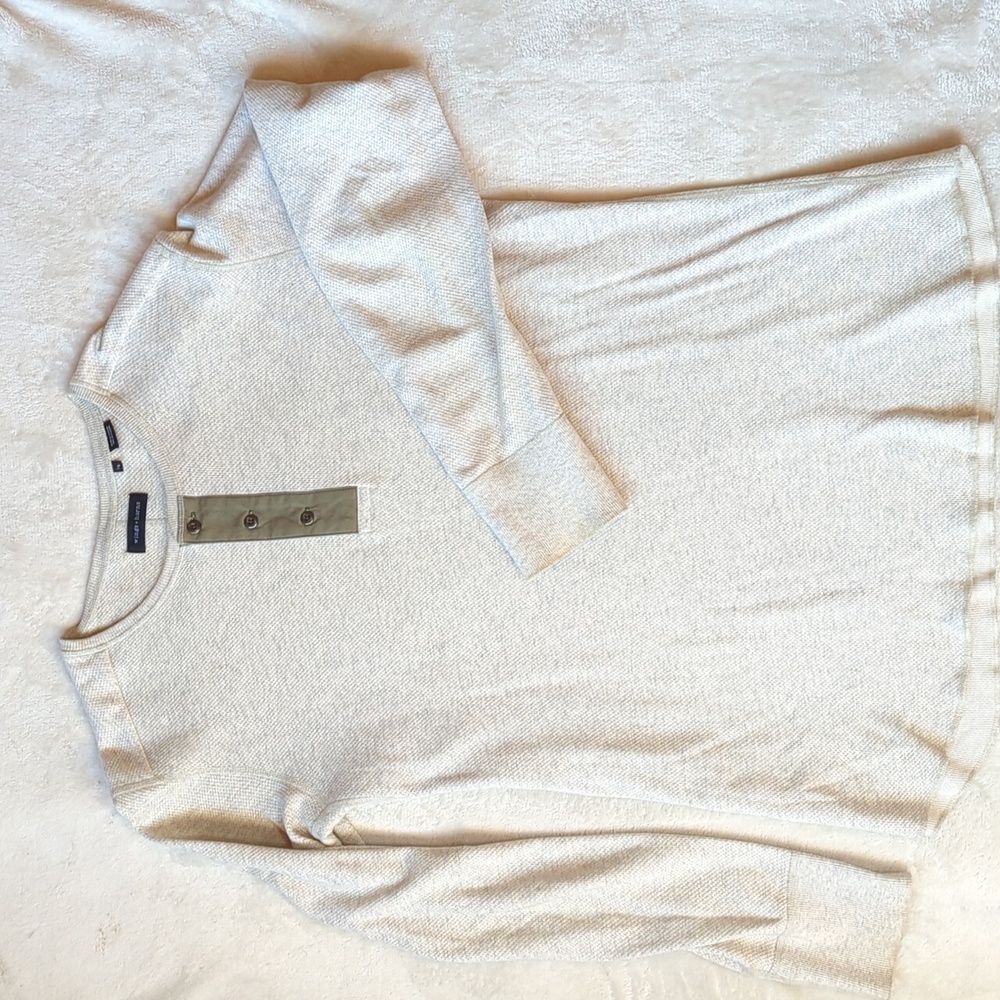 Soft and Comfy Cream Beige Green Long Sleeve Thermal Like Shirt Wings and Horns